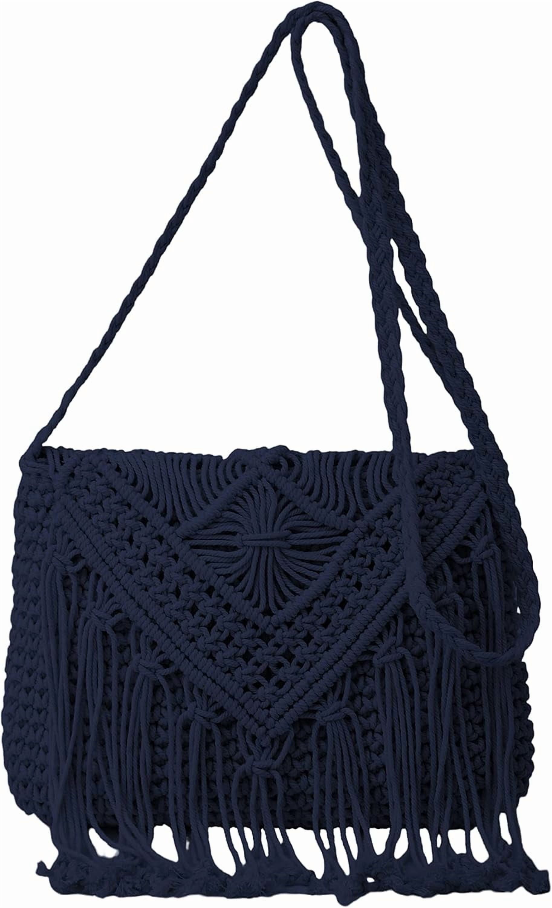 CAILDANL Crossbody Purse for Women Cute Macrame Hobo Satchel Bags Knit Summer Beach Bag Tassels Shoulder Crochet Tote Handbag