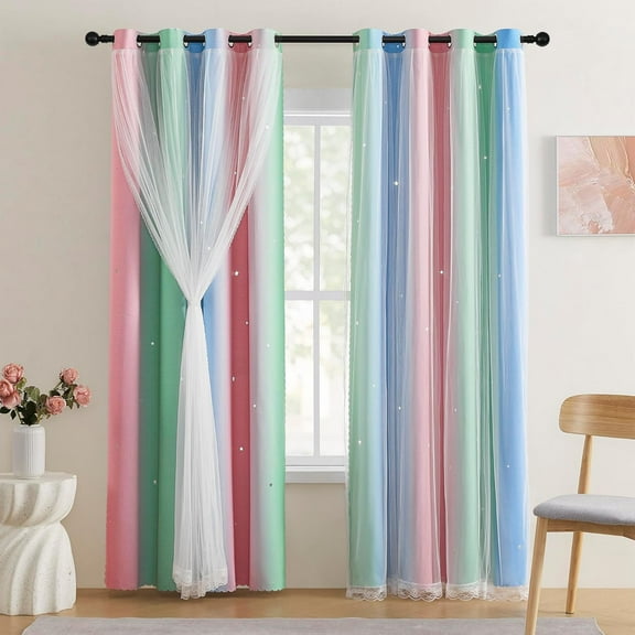 CAILDANL Curtains for Girls Bedroom Kids Room Unicorn Princess Theme Room Darkening 63 inches Long Wall Decals Pink Purple Green, W52 X L63