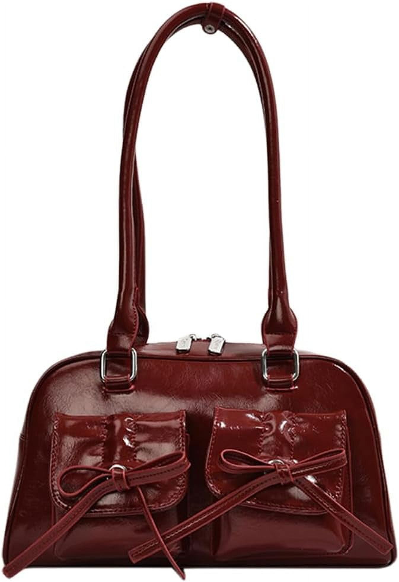 CAILDANL Cute Bow Purse Aesthetic Japanese Shoulder Bag Faux Leather Tote Bag Y2k Red Handbag Purse