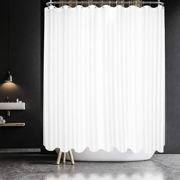 CAILDANL Design Waffle Weave White Shower Curtain Hotel Luxury Quality, Fabric Shower Curtains for Bathroom, Pique Pattern Cloth, Water Repellent and Machine Washable, Standard Size 71" x 72"
