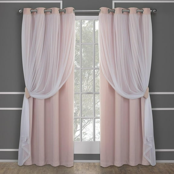 CAILDANL Double Layer Indoor Curtains, Sheer and Room Darkening Blackout, Grommet Top, Energy Efficient, 2-Pack Set, 52"x84", Rose Blush