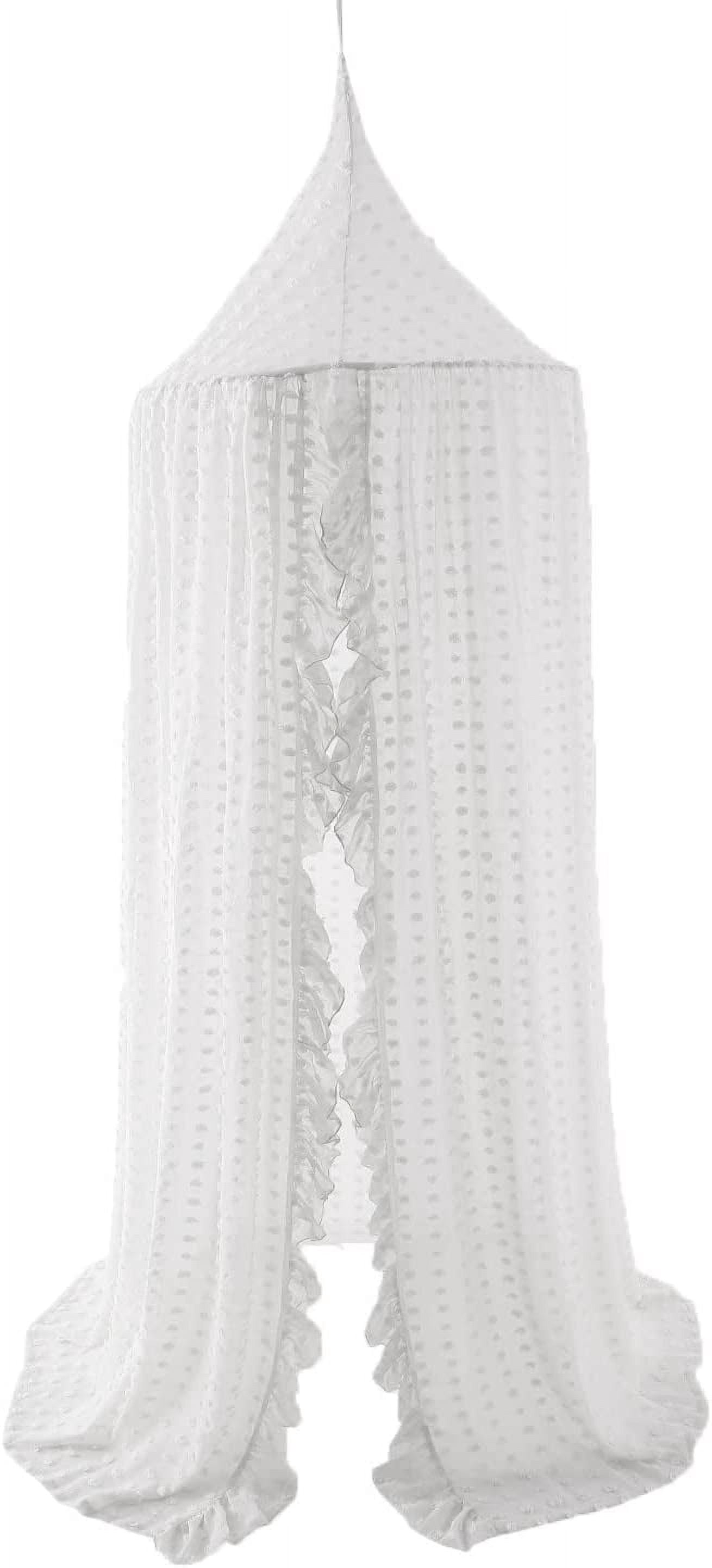 CAILDANL Elegant Kids Bed Canopy - Lace Chiffon Netting with Pom Pom, Princess Girls Fairy Dream Tent, Nursery Room Baby Crib Hanging Curtain Mosquito Net Children Reading Nook Decoration (Beige)