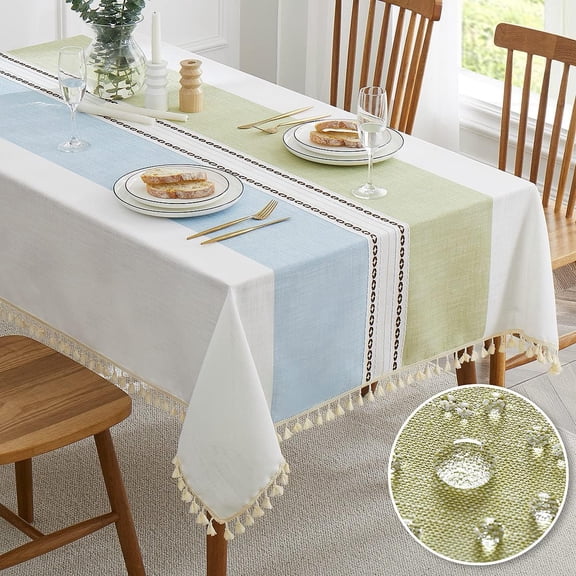 CAILDANL Embroidered Tablecloth for Dining Table,Dust Proof Spillproof Soil Resistant Cotton Linen Rectangle Table Cloths (Coffee Wheat, Rectangle/Oblong, 55'x70'', 4-6 Seats)