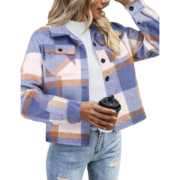CAILDANL Flannels for Women Cropped Shacket Jacket Fashion Plaid Button Down Shirt 2025 Fall Coat Tops
