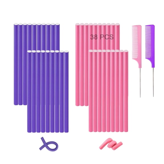 CAILDANL Flexible Curling Rods, 30Pcs Twist Foam Rollers for Long and Short Hair, No Heat Bendy Curlers, Pink