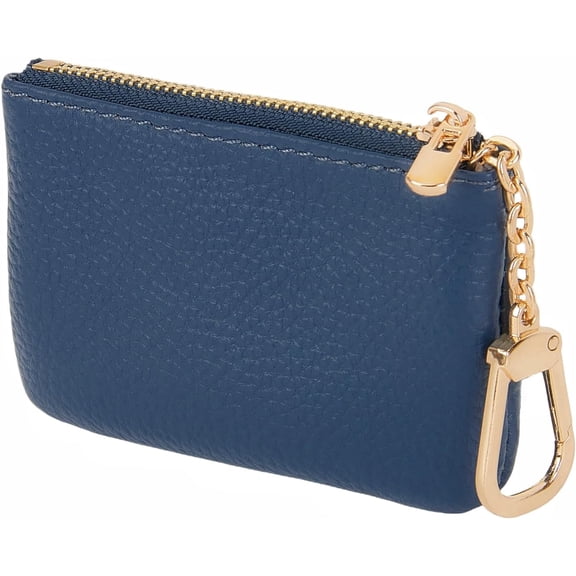 CAILDANL Full Grain Leather Coin Purse with Key Chain - Small Change Purse Keychain Card Holder Keychain Pouch Small Keychain Wallet for Women and Men (Black)