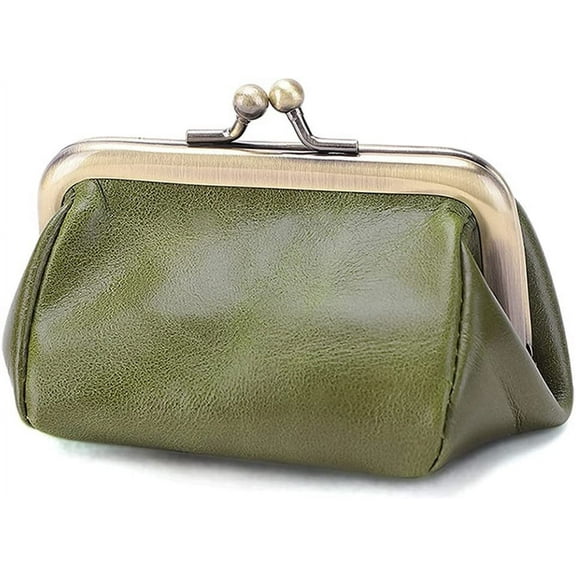 CAILDANL Genuine Leather Clutch Bag for Women Kiss Lock Wallet Retro Coin Purse Coin Organizer Cute Purse