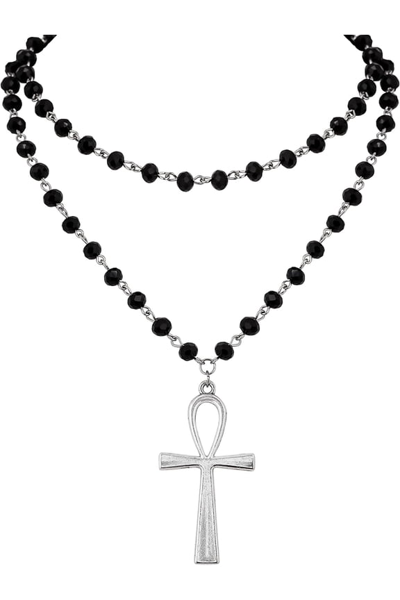 Goth Ankh Necklace, Layered Cross Necklace, Black Necklace for Women, Gothic Necklace, Necklace, New Year Jewelry Gift For Women