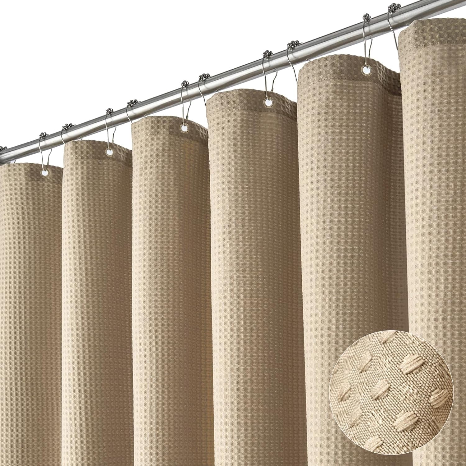 CAILDANL Green Shower Curtain - Waffle Textured Heavy Duty Thick Fabric Shower Curtains for Bathroom, 256GSM Luxury Weighted Polyester Cloth Bath Curtain Set with 12 Plastic Hooks，72Wx72H,Green