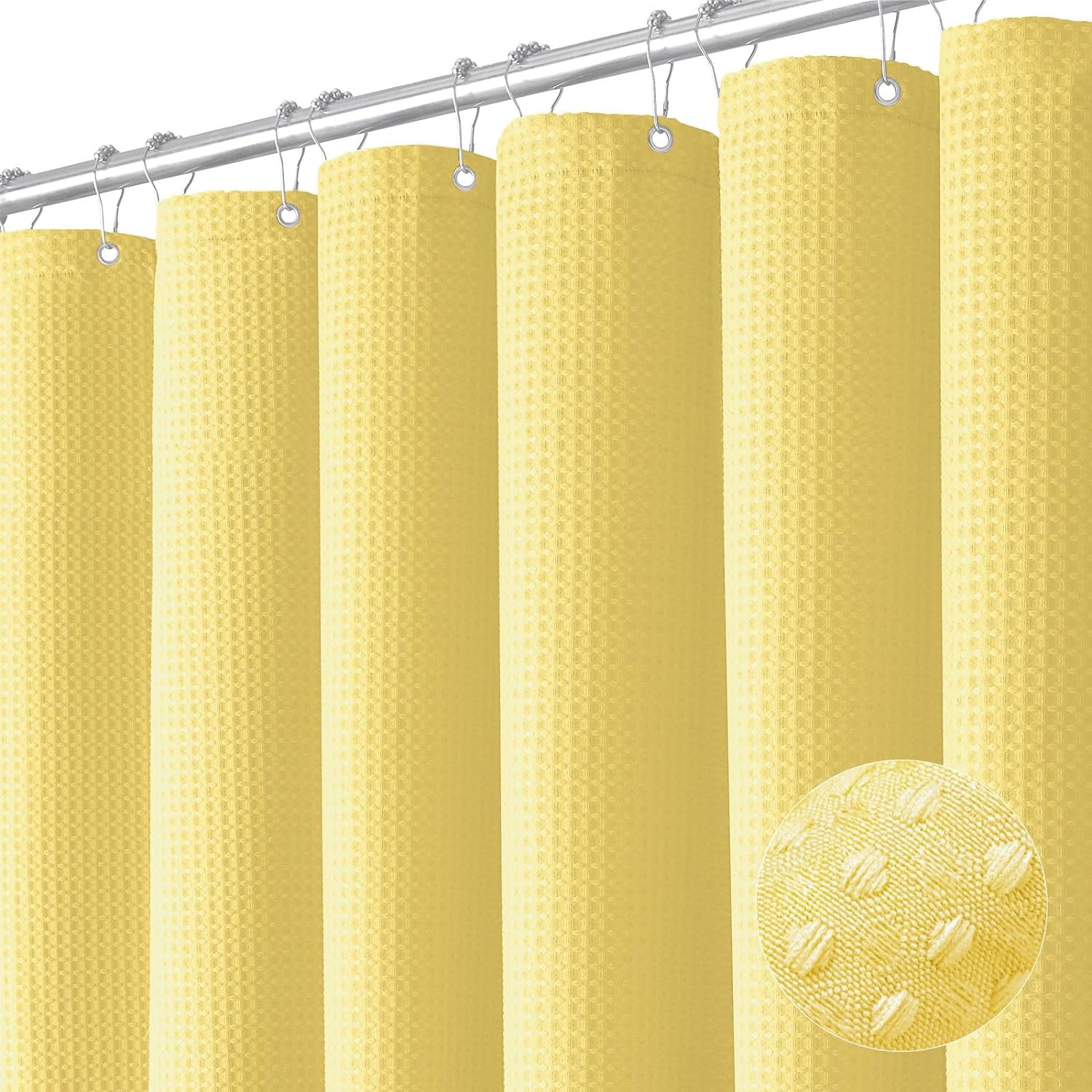 CAILDANL Green Shower Curtain - Waffle Textured Heavy Duty Thick Fabric Shower Curtains for Bathroom, 256GSM Luxury Weighted Polyester Cloth Bath Curtain Set with 12 Plastic Hooks，72Wx72H,Green