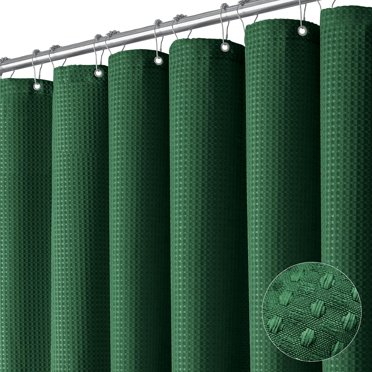 Sage Green Waffle Textured Shower Curtain – Heavy Duty Thick Fabric – 72x72 Inches