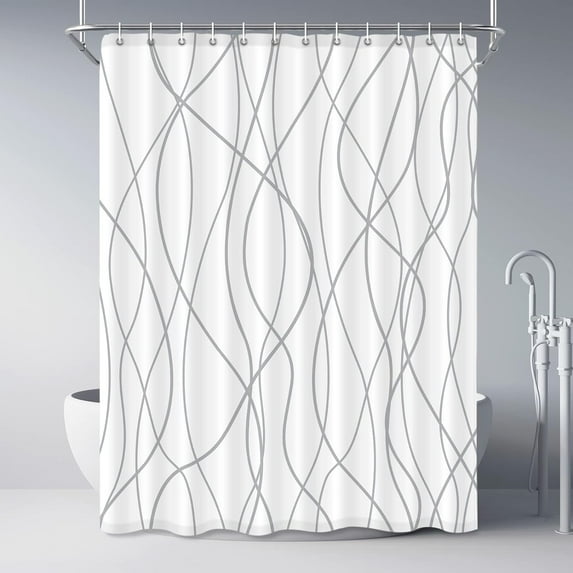 CAILDANL Grey and White Striped Fabric Shower Curtain for Bathroom with 12 Hooks, Curtains 72 Inches Long, Weighted Hem,Waterproof Bath Accessories Hotel Style - Machine Washable