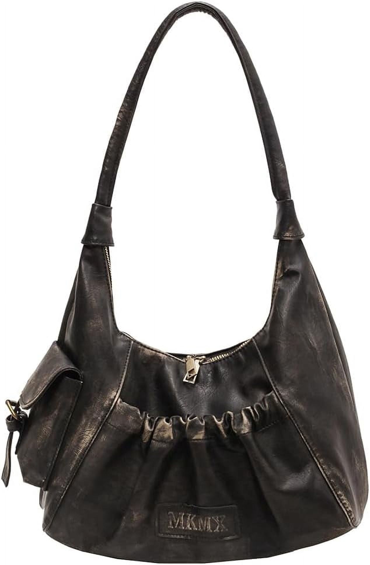 CAILDANL Hobo Bag Washed Leather Tote Bag Retro Crescent Shoulder Bag Y2K Aesthetic Grunge Bag Purse for Women