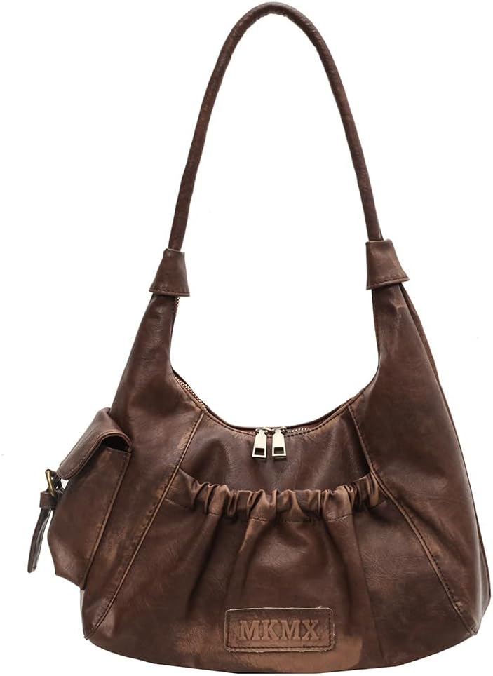 CAILDANL Hobo Bag Washed Leather Tote Bag Retro Crescent Shoulder Bag Y2K Aesthetic Grunge Bag Purse for Women
