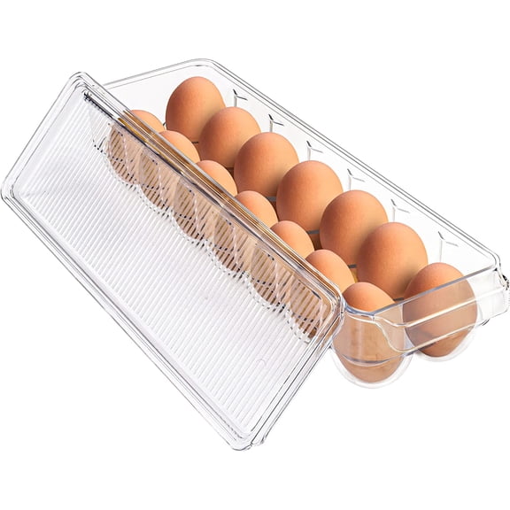 CAILDANL Home Egg Container With Lid and Handle for Refrigerator - Pack of 2 - Clear Stackable Egg Holder for Kitchen Storage and organization
