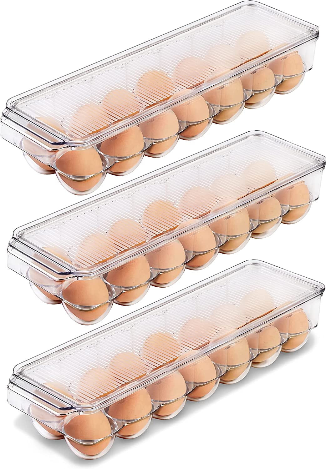CAILDANL Home Egg Container With Lid and Handle for Refrigerator - Pack of 2 - Clear Stackable Egg Holder for Kitchen Storage and organization
