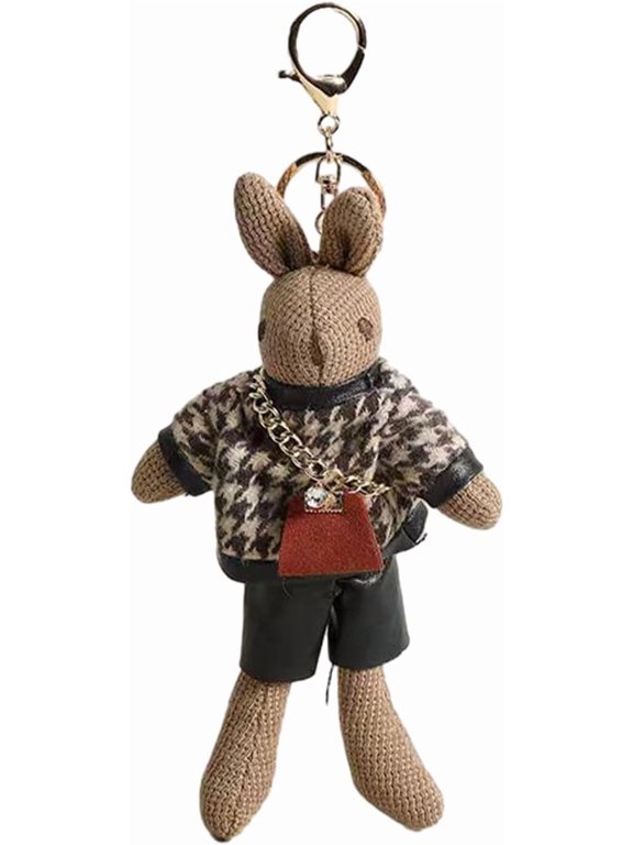 Kawaii Bag Pendant Keychain Dolls, Cute Trend Bunny Bag Charms, Purse Remodeling Accessories(Brown Bunny)