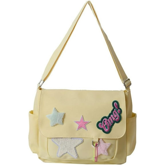 CAILDANL Kawaii Messenger Bag Cute Crossbody Bag Kawaii Aesthetic Shoulder Bag for Women Canvas Flap Messenger Bag