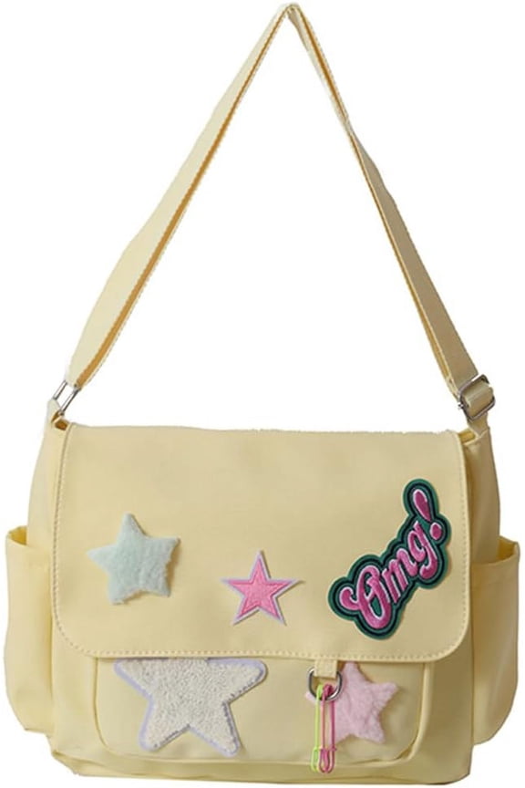 Kawaii Messenger Bag Cute Crossbody Bag Kawaii Aesthetic Shoulder Bag for Women Canvas Flap Messenger Bag