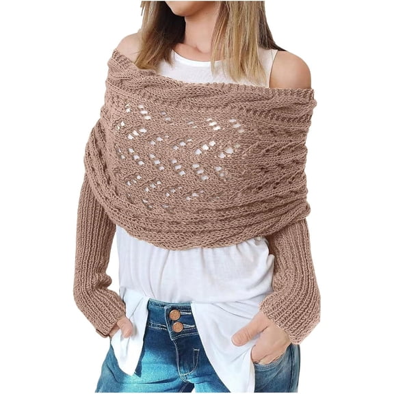 CAILDANL Knitted Cable Wrap, Knitted Cable Wrap Scarf with Sleeves for Women,Multifunctional Scarf with Sleeves