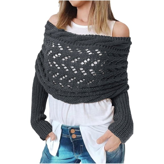 CAILDANL Knitted Cable Wrap, Knitted Cable Wrap Scarf with Sleeves for Women,Multifunctional Scarf with Sleeves