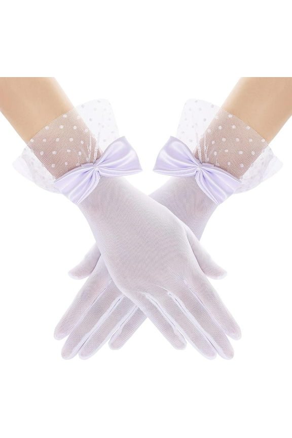 Lace Gloves for Women - Bow Short Prom Gloves Evening Elegant Accessories for Wedding Opera Party