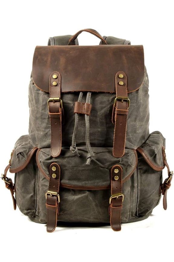 Leather Backpack for Men, Waxed Canvas Shoulder Rucksack Carry-On Travel Backpack