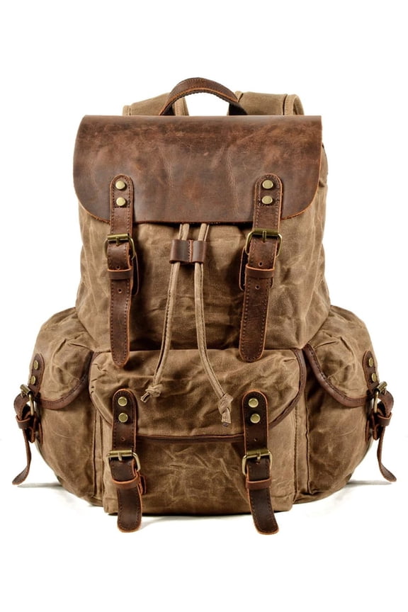 Leather Backpack for Men, Waxed Canvas Shoulder Rucksack Carry-On Travel Backpack