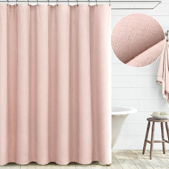 CAILDANL Linen Shower Curtain Beige Boho Farmhouse Shower Curtains for Bathroom Natural Cloth Cotton Fabric Liner Cream 72 x 72 Inch Modern