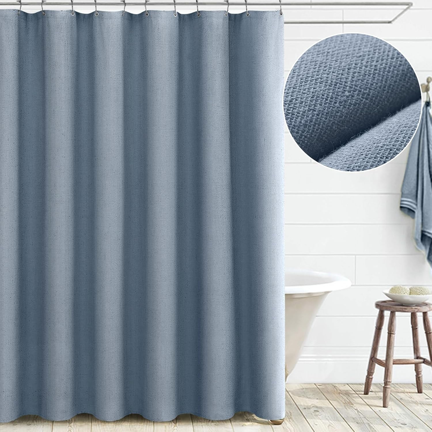 CAILDANL Linen Shower Curtain Beige Boho Farmhouse Shower Curtains for Bathroom Natural Cloth Cotton Fabric Liner Cream 72 x 72 Inch Modern