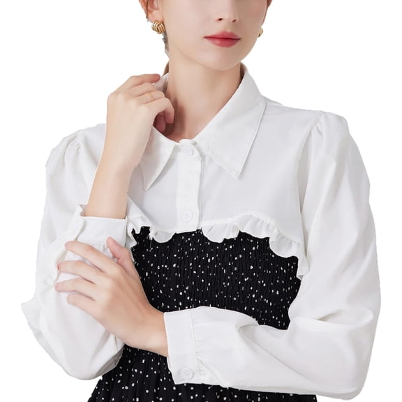 CAILDANL Long Sleeve Dickey Collar Blouse Detachable Peter Pan Collar Fake Collar False Collar Half Blouse for Women