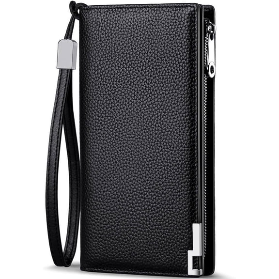 CAILDANL Long Wallets for Men Leather RFID Blocking Bifold Wallet with Zipper