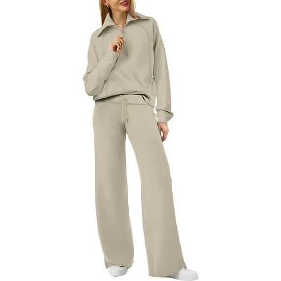 CAILDANL Lounge Sets For Women 2025 Half Zip Sweatshirt And Wide Leg Sweatpant 2 Piece Outfits Sweatsuit Tracksuit