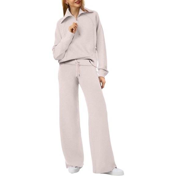 CAILDANL Lounge Sets For Women 2025 Half Zip Sweatshirt And Wide Leg Sweatpant 2 Piece Outfits Sweatsuit Tracksuit