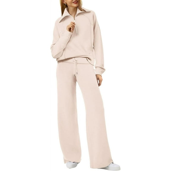 CAILDANL Lounge Sets For Women 2025 Half Zip Sweatshirt And Wide Leg Sweatpant 2 Piece Outfits Sweatsuit Tracksuit
