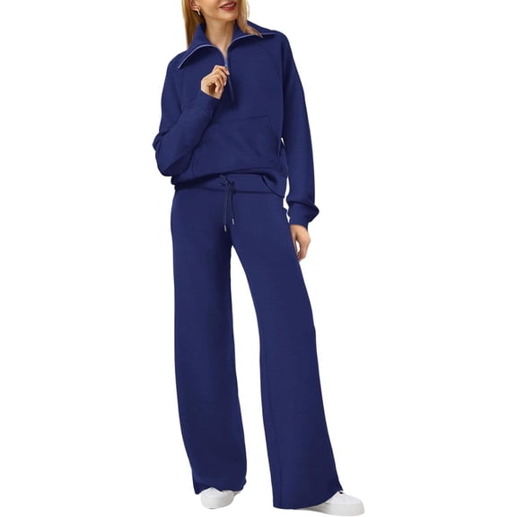 CAILDANL Lounge Sets For Women 2025 Half Zip Sweatshirt And Wide Leg Sweatpant 2 Piece Outfits Sweatsuit Tracksuit