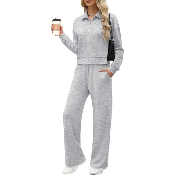 CAILDANL Lounge Sets for Women 2025 Sweatsuit 2 Piece Outfits Sweatshirt Wide Leg Sweatpant Tracksuit Matching Set