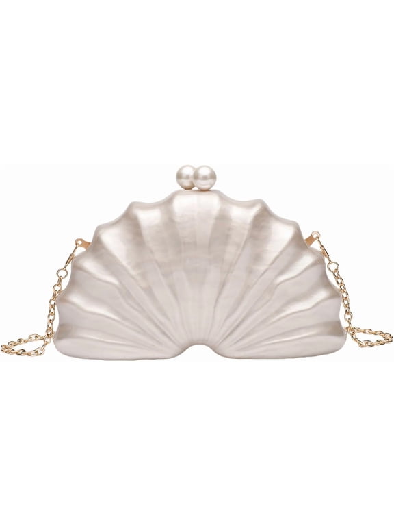 Lovely Shell Handbag Purse Beaded Evening Bag Chain Cross-body Clutch Purse