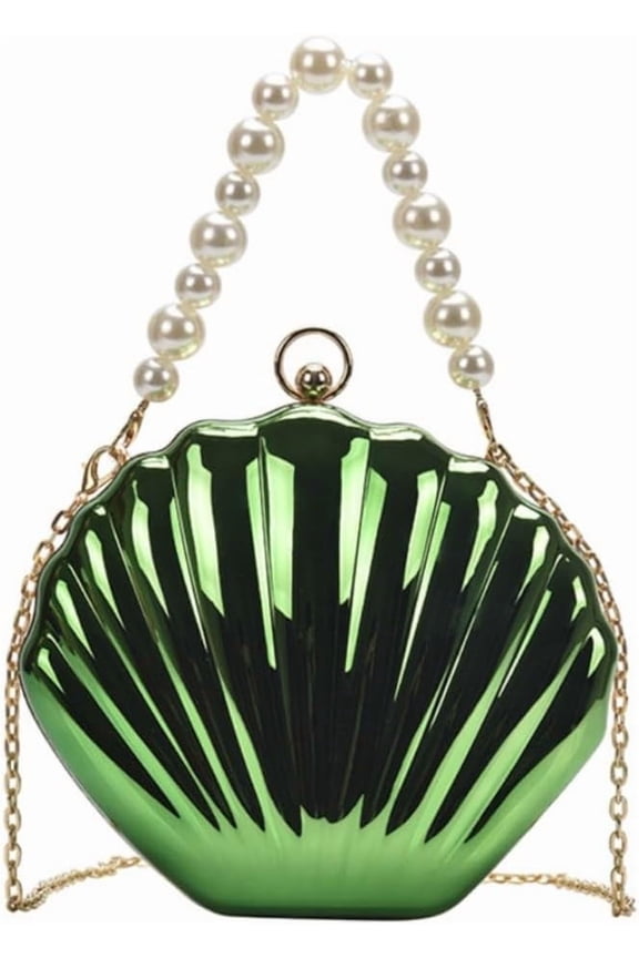 Lovely Shell Handbag Purse Beaded Evening Bag Chain Cross-body Clutch Purse