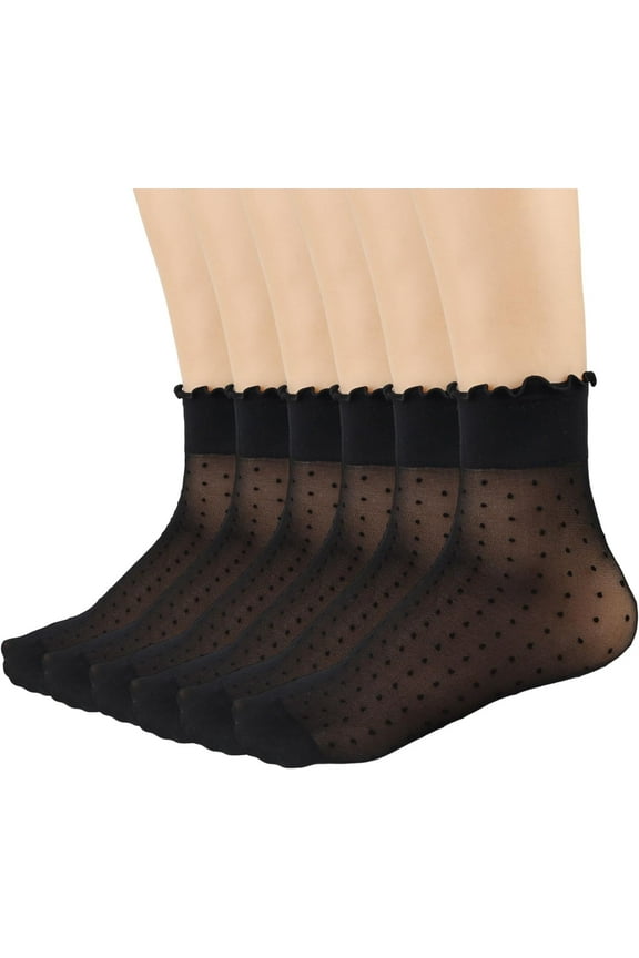 Mary 12 Pairs Women's Sheer Ruffle Socks Nude Stocking Summer Ultra Thin Cool See Through Silk Ankle Socks for Women