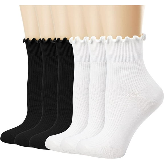 CAILDANL Mary Women's Ruffle Socks,Casual Cute Ankle Breathable Knit Cotton Soft Frilly Crew Socks for Women 6 Pack