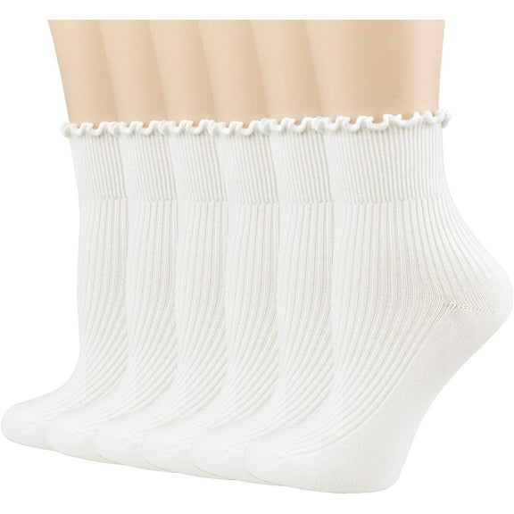 CAILDANL Mary Women's Ruffle Socks,Casual Cute Ankle Breathable Knit Cotton Soft Frilly Crew Socks for Women 6 Pack