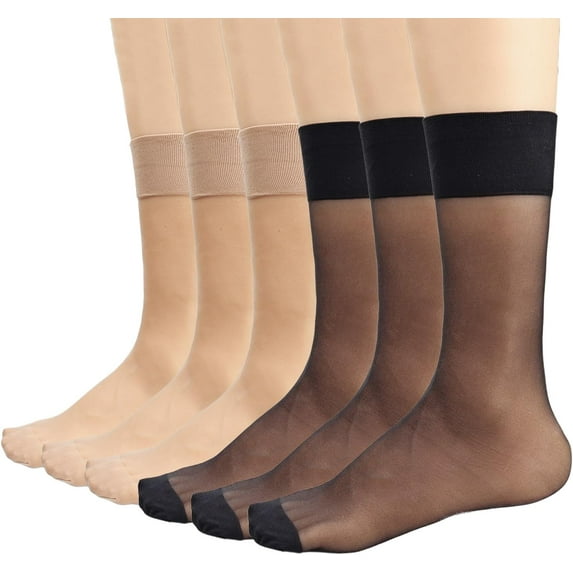 CAILDANL Mary Womens Nylon Sheer Socks Nude Crew Stocking Ultra Thin Cool See Through Calf High Silk Socks for Women 6Pack