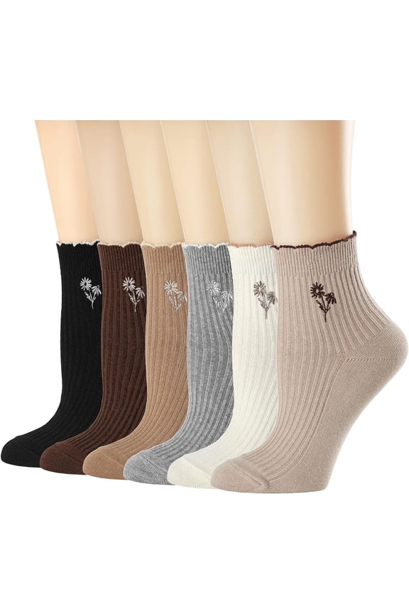 Mary Womens Socks, Ruffle Turn-Cuff Casual Ankle Breathable Cool Knit Cotton Lettuce Crew Frilly Sock 6 Pack
