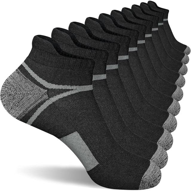 CAILDANL Men's Athletic Cushioned Ankle Socks Comfort Wicking Anti-Blister Running Sock 5 Pairs