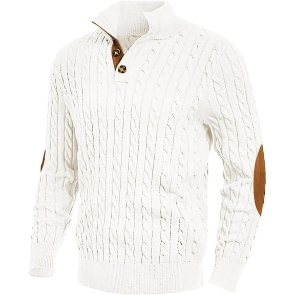 CAILDANL Men's Cable Knit Pullover Sweater Casual Long Sleeve Stand Collar Button Knitted Sweaters