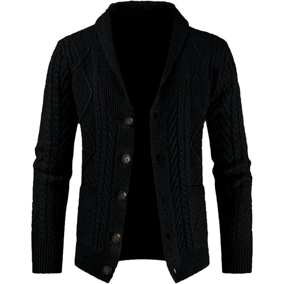 CAILDANL Men's Casual Wool Blend Long Sleeve Shawl Collar Buttons Down Cable Knit Cardigan Sweater