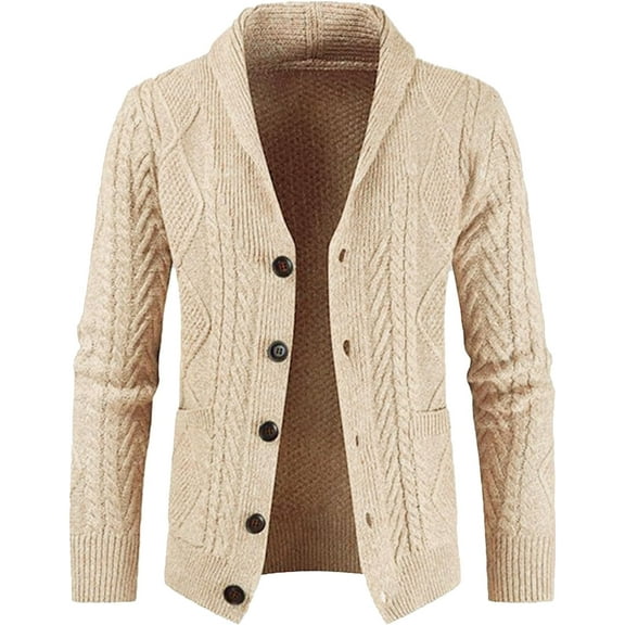 CAILDANL Men's Casual Wool Blend Long Sleeve Shawl Collar Buttons Down Cable Knit Cardigan Sweater