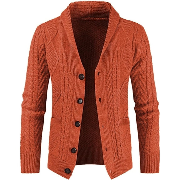 CAILDANL Men's Casual Wool Blend Long Sleeve Shawl Collar Buttons Down Cable Knit Cardigan Sweater