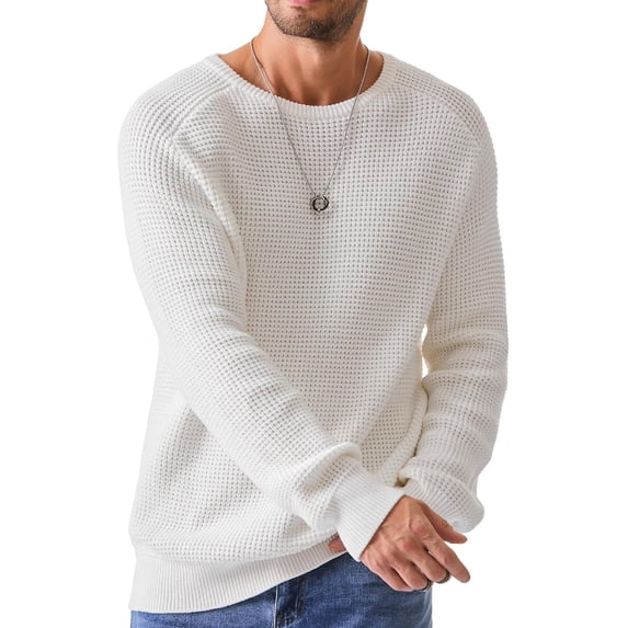 CAILDANL Men's Crewneck Pullover Sweater Waffle Textured Knitted Sweaters Casual Loose Fit Sweaters with Ribbing Edge